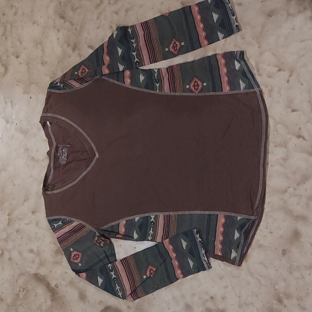Panhandle Aztec V Neck Long Sleeve Top Size XL